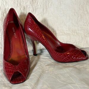 Red Patent Croc-Embossed Heels